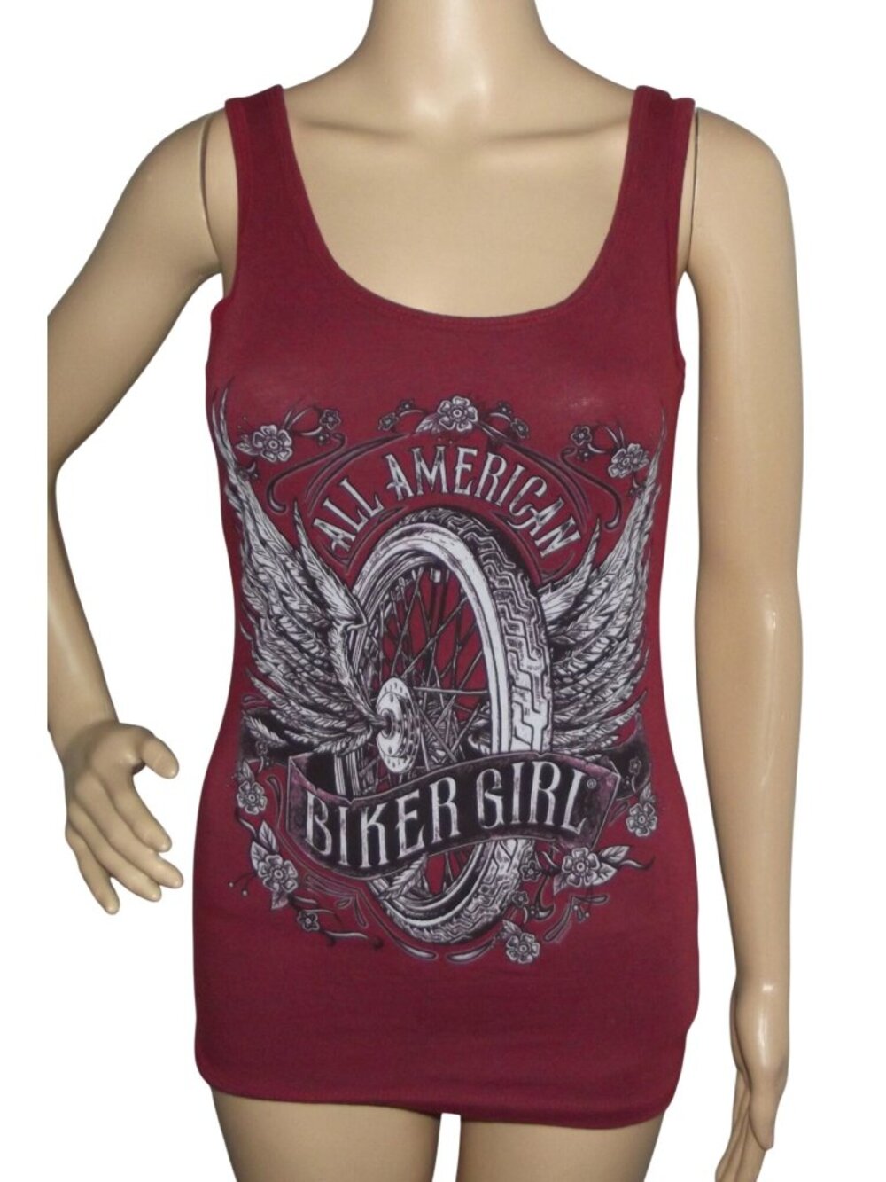 Hot Leathers All American Biker Girl Tank Top Womens Small Maroon motorcycle